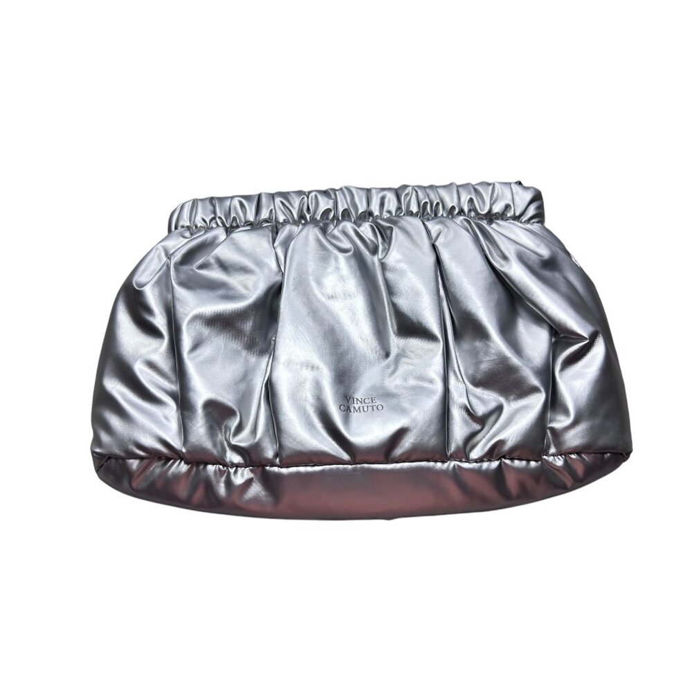 Vince Camuto Silver Clutch Bag With Removable Mesh Pouch